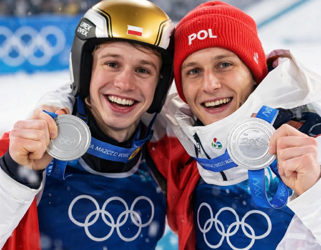 Wielka radość! KACPER TOMASIAK i PAWEŁ WĄSEK wywalczyli srebrne medale na Igrzyskach Olimpijskich w Mediolanie – Cortinie. W konkursie duetów na dużej skoczni