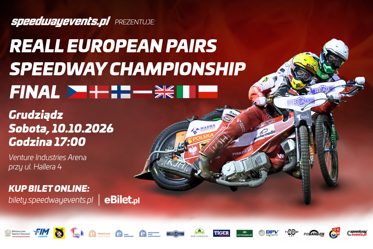 Finał Reall European Pairs Speedway Championship po raz pierwszy w Grudziądzu już 10 października! Czołowi żużlowcy Europy będą się ścigać na torze przy Hallera 4. Trwa sprzedaż biletów
